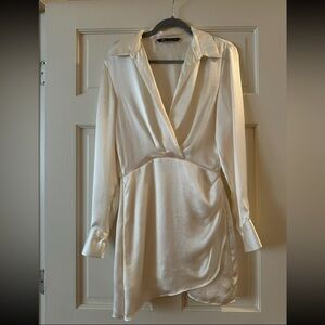 New Zara White Silk Satin Dress NWT